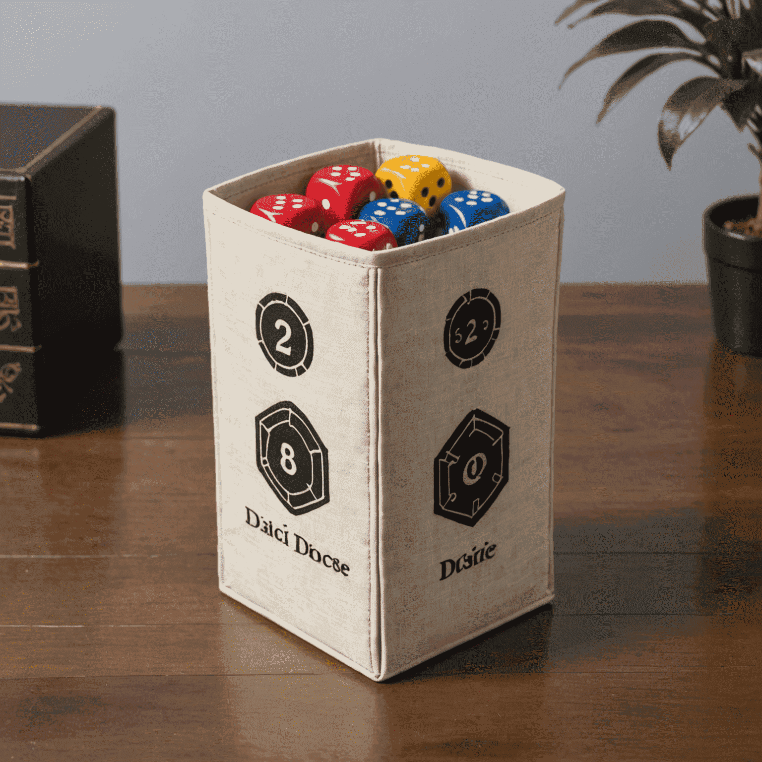 A sleek, foldable dice tower made of durable fabric and plastic supports that can be easily collapsed for portability